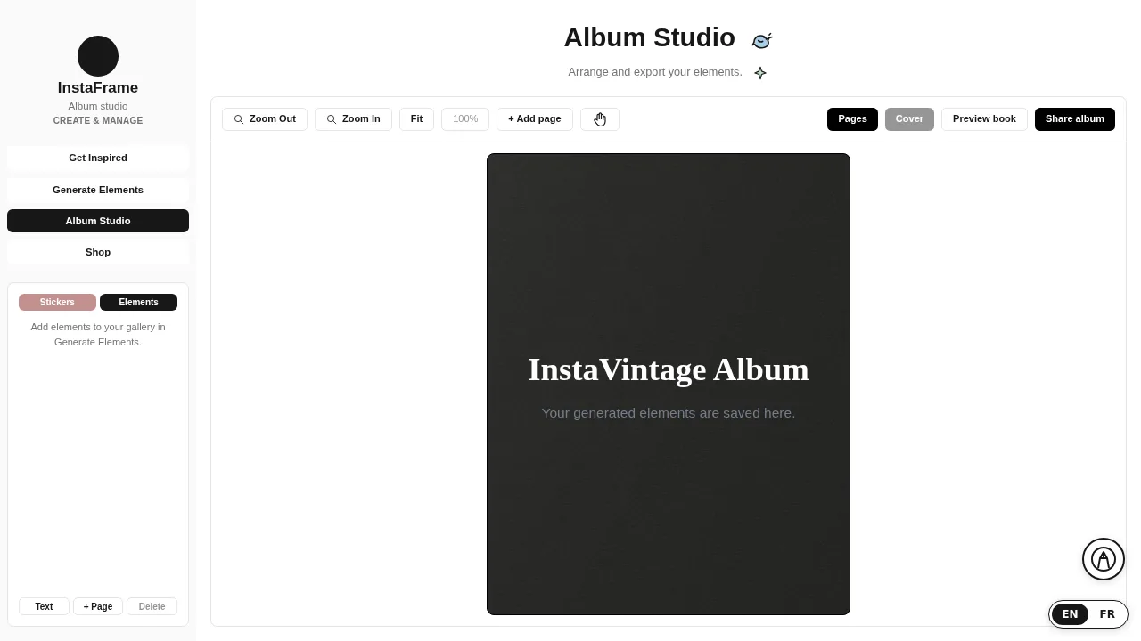 Album Studio showing a black notebook cover